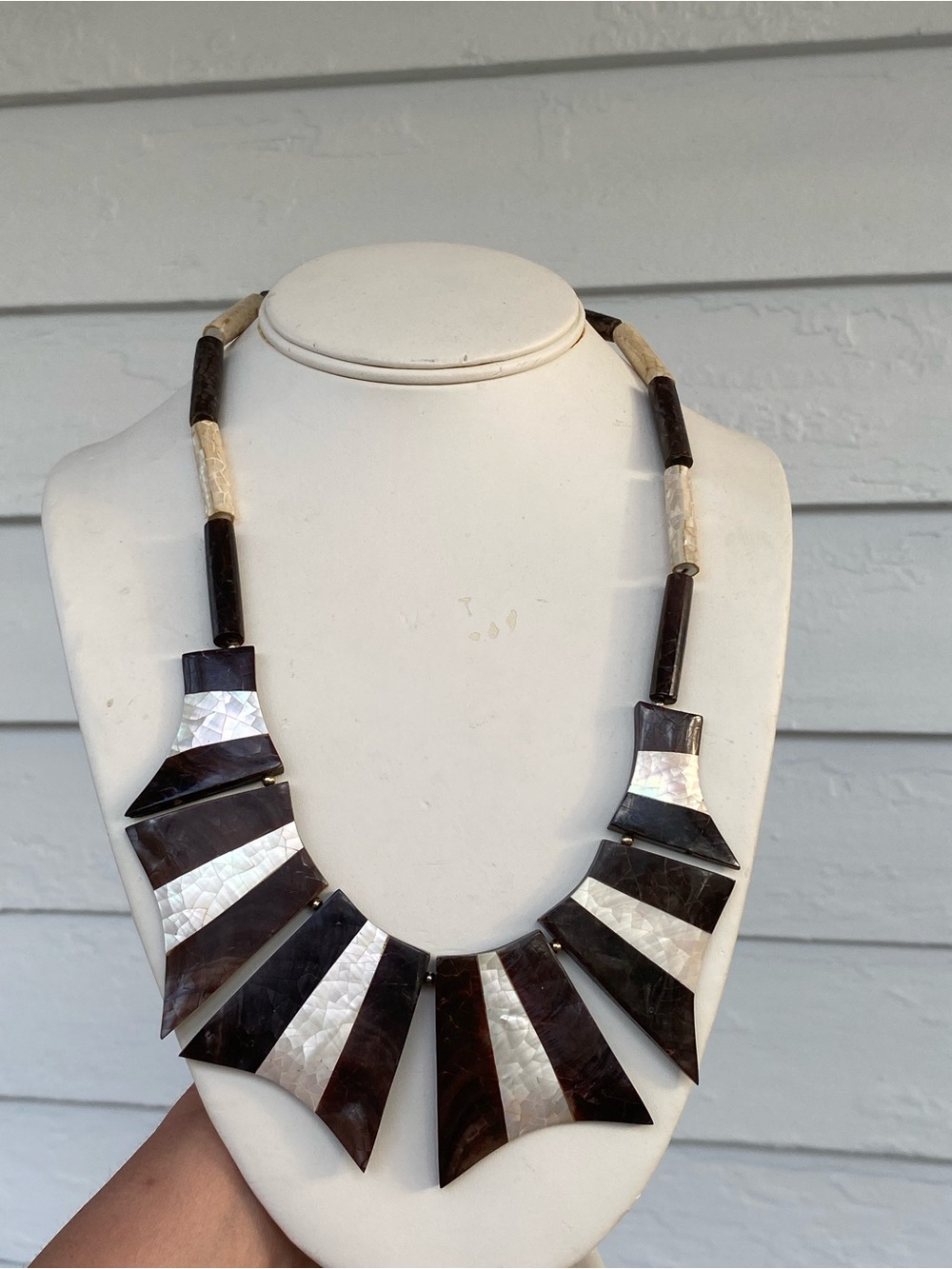 Handcrafted Brown and Irridesent Shell Statement Necklace
